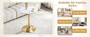 English Elm Round Faux Marble Tulip Dining Table Mid Century Pedestal Base for Compact Kitchens Gold+White W2920P395717