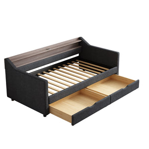 English Elm Twin Size Daybed With Usb Ports, Led Lighting & Storage Drawers For Modern Living Room Decor W2336S00026-GIGA