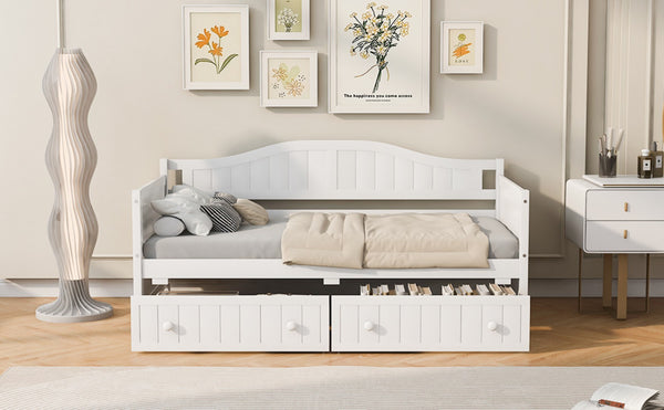 English Elm Twin Wood Daybed Sofa with Storage Drawers Arched Frame for Guest or Kids Room N708P357111K