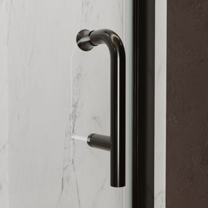 English Elm 32-34 in Frameless Pivot Shower Door Clear Tempered Glass with Matte Black Hardware W63777029