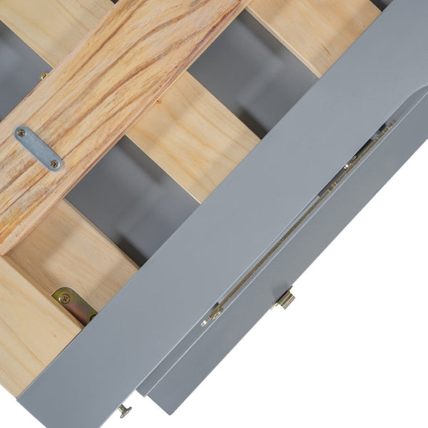 English Elm Murphy Queen Wall Bed with Frosted Glass Cabinet Facade Gold Legs Pine Frame Gray N820S00028E