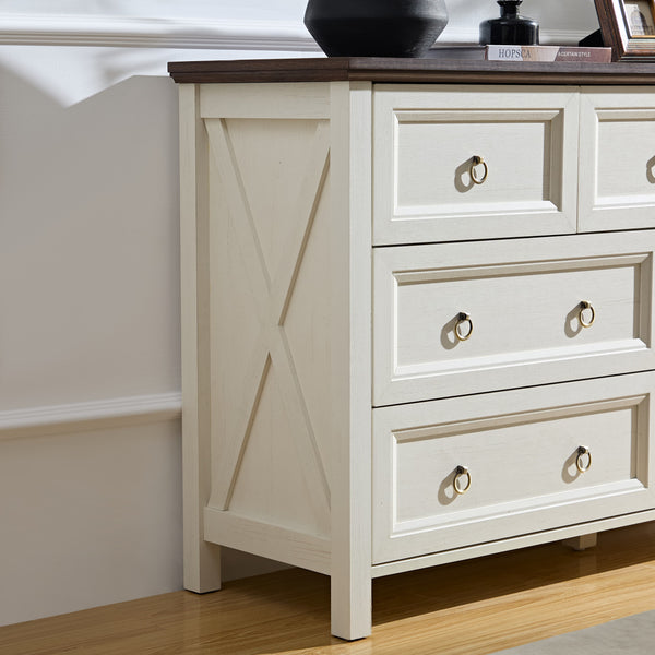 English Elm Farmhouse 7-Drawer Dresser - Rustic Storage Organizer For Bedroom, Living Room & Hallway Decor W2393P195498