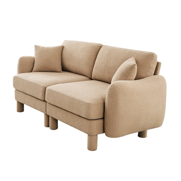 English Elm Boucle 2-Seater Loveseat Sofa In Coffee - Chic Shell-Shaped Armrests & Soft Boucle Fabric Comfort W3041S00282
