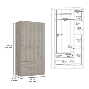 English Elm Bosko Three Door Wardrobe Armoire with Drawers Hanging Rod Black Wengue Finish B097S00225