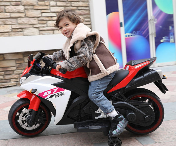 English Elm Electric Ride on Motorcycle for Kids with Light up Wheels Bluetooth and Twist Throttle Red W1760P177900
