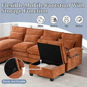 English Elm United We Win 106" U-Shaped Sectional Sofa - Comfy Chenille Couch With Usb Ports, Storage Ottoman & Pillows W1568S00234-GIGA