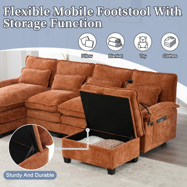 English Elm United We Win 106" U-Shaped Sectional Sofa - Comfy Chenille Couch With Usb Ports, Storage Ottoman & Pillows W1568S00234-GIGA