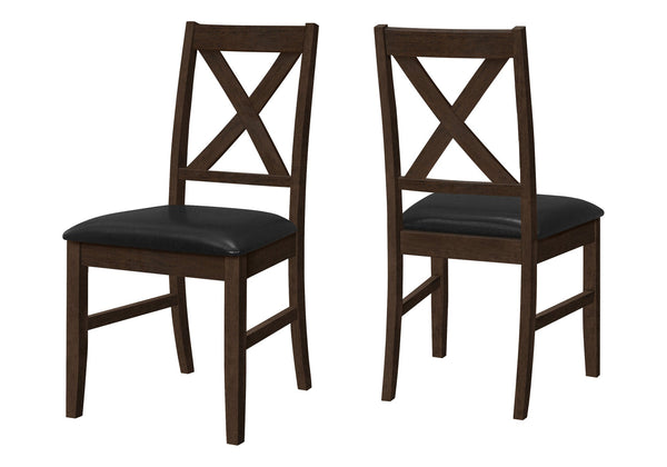 English Elm Dining Chair Set of 2 37" High Transitional Cross-Back Faux Leather Upholstered Black Seats, Sturdy Wood B2710P218881