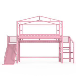English Elm Twin Metal Loft Bed with Built-in Wardrobe Storage Stairs Led Lights and Usb Ports W5316S00046