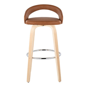English Elm Fixed-height Swivel Barstools Walnut Bentwood Legs White Velvet Seat Set of 2 Camel B202S01913