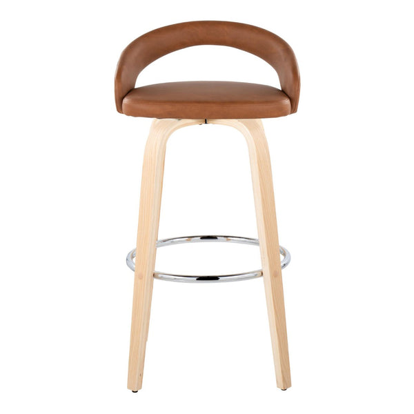 English Elm Fixed-height Swivel Barstools Walnut Bentwood Legs White Velvet Seat Set of 2 Camel B202S01913