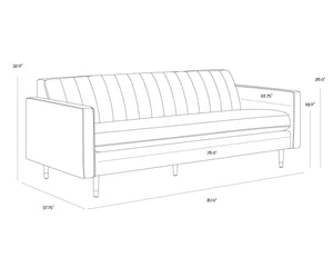 Sunpan YOSI Sofa - Moss Green Velvet with Channel Tufting for Modern Elegance & Everyday Comfort in Living Rooms 103687V