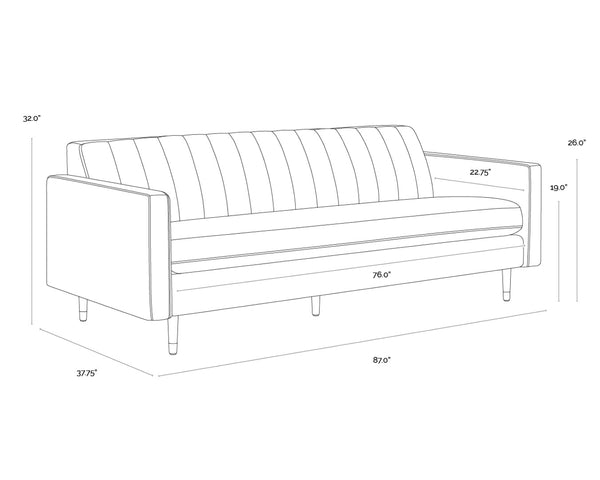 Sunpan YOSI Sofa - Moss Green Velvet with Channel Tufting for Modern Elegance & Everyday Comfort in Living Rooms 103687V