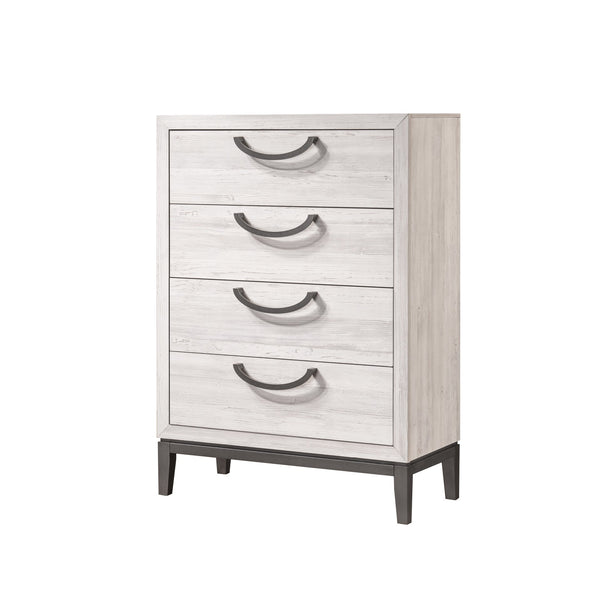 English Elm 1pc Sleek Contemporary Chest of Drawers with 4 Spacious Wooden Drawers, Neutral Finish, Easy Assembly Beige+White 39.3 L x 21.3 W x 45 H B011P266108