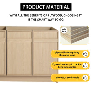 English Elm 60" Freestanding Vanity with Double Resin Sink, Scratch & Water-Resistant Plywood, Soft-Close Doors (Modern) W999S00266