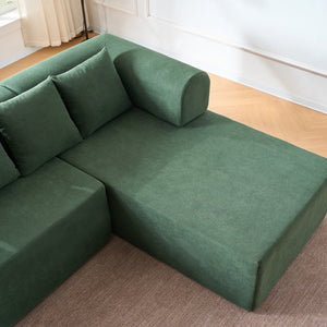 English Elm 106" Modular Sectional Sofa with Deep Seat Velvet Upholstery, Boneless L Shaped Chaise, 5 Pillows, No Assembly Required Green W3163S00044