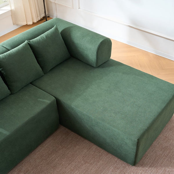 English Elm 106" Modular Sectional Sofa with Deep Seat Velvet Upholstery, Boneless L Shaped Chaise, 5 Pillows, No Assembly Required Green W3163S00044