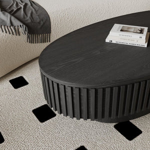English Elm 47'' Oval Storage Coffee Table Fluted Wood Veneer Lift Lid Sculptural Living Room Accent Black W1435P293221