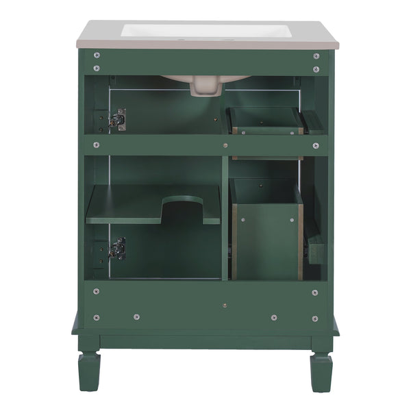 English Elm 24" Elegant Bathroom Vanity With Ceramic Sink - Space-Saving Design, 2 Drawers & Adjustable Shelf N710P318990F