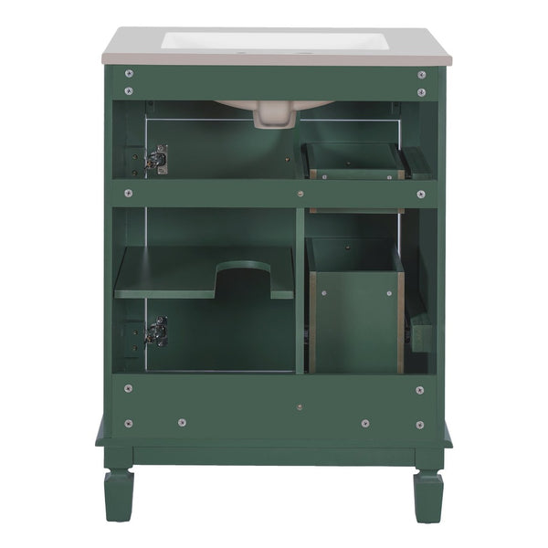 English Elm 24" French Inspired Bathroom Vanity with Ceramic Basin Soft Close Cabinet and 2 Drawers Green N710P318990F