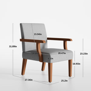 English Elm Fabric Accent Arm Chair Set with Round Wood Side Table — Durable Hardwood Frame, Cozy Seating for Small Spaces Light Gray W1420P188102