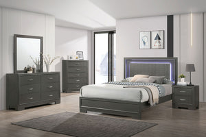 English Elm 1pc Chest with Five Drawers in Soft Gray Sheen, Acrylic Pulls, Sleek Contemporary Storage Tower Metallic Grey 36 L x 19 W x 50 H B2741P368963