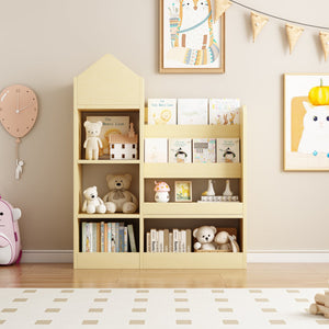 English Elm Wood Kids Wooden Bookshelf Toy Organizer with 6 Compartments, 2 Bins, Durable MDF, Kid-Safe Storage W2876P233553