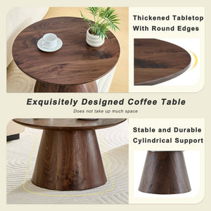 English Elm Grey Wood Grain Round Coffee Table Low Profile Mdf Living Room Accent Piece W2920P404127