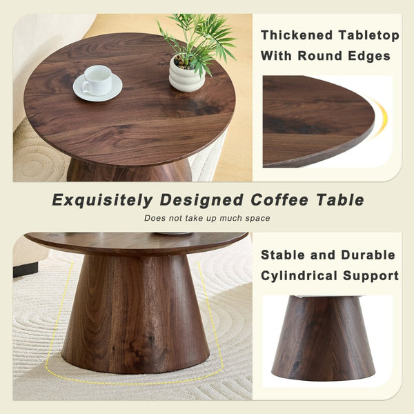 English Elm Grey Wood Grain Round Coffee Table Low Profile Mdf Living Room Accent Piece W2920P404127