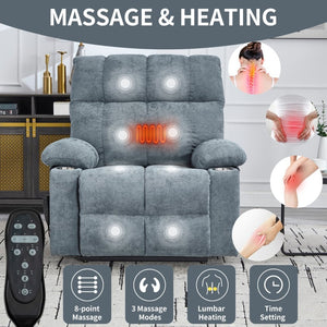 English Elm Dual Motor Power Lift Recliner with Massage Heat and Leatherair Upholstery for Living Room Grey-Blue W3224P294319