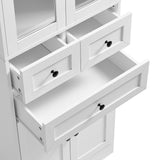 English Elm Tall Bathroom Storage Cabinet, Cabinet With Four Doors and Drawers, Adjustable Shelf, Mdf Board, White