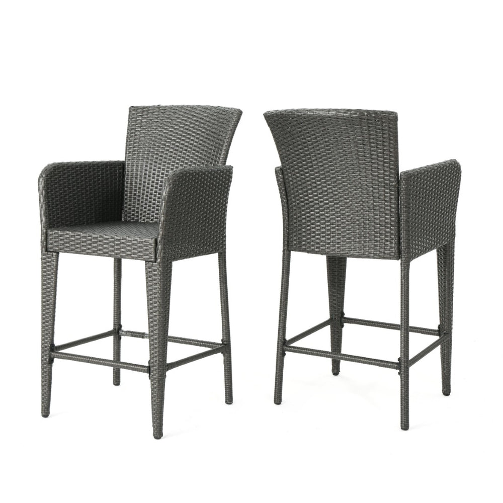 English Elm Anaya Outdoor Pe Wicker Barstools Set of Two with Iron Frame for Patio Bar N758P391474G