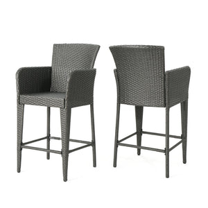 English Elm Anaya Outdoor Pe Wicker Barstools Set of Two with Iron Frame for Patio Bar N758P391474G