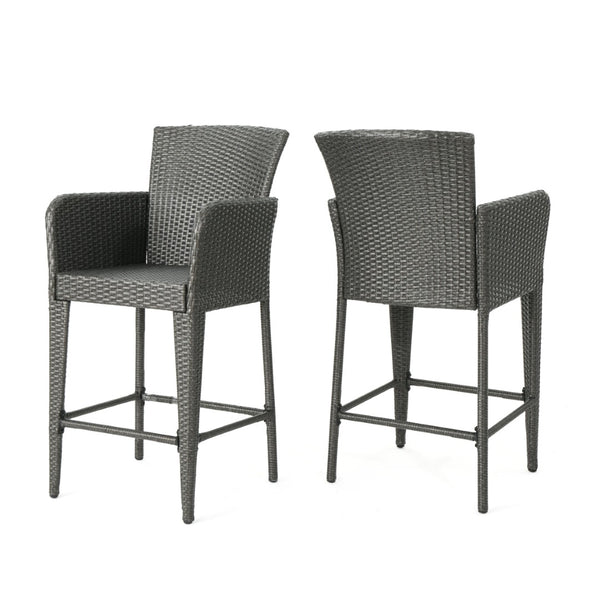 English Elm Anaya Outdoor Pe Wicker Barstools Set of Two with Iron Frame for Patio Bar N758P391474G