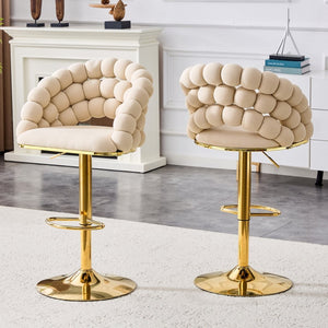 English Elm Set of 2 Velvet Barstools Sculptural Bubble Back Gold Legs Adjustable Kitchen Seating W3875P370839