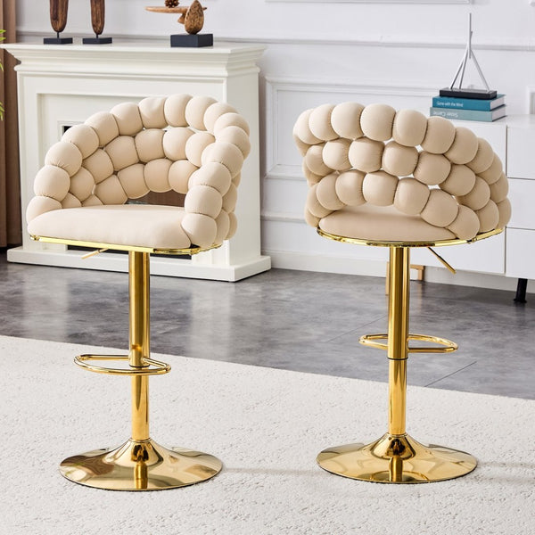 English Elm Set of 2 Velvet Barstools Sculptural Bubble Back Gold Legs Adjustable Kitchen Seating W3875P370839