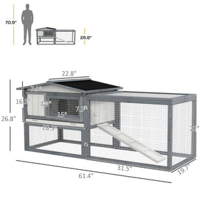 English Elm Pawhut Two-tier Fir Wood Rabbit Hutch Outdoor Run with Asphalt Roof and Feeding Trough W2225P173747
