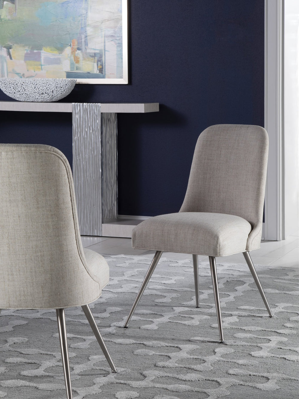 Lexington Artistica Home Dinah Side Chair - Mid-century Modern Elegance With Brushed Stainless Steel Legs And Soft Fabric Stainless Steel Wood 2281-880-01