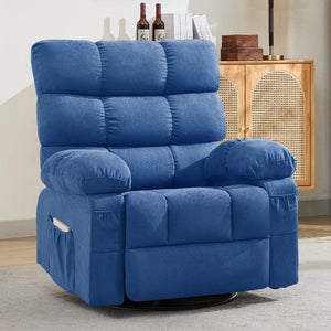 English Elm Swivel Rocker Recliner Ergonomic Glider Chair with Storage Pockets for Small Spaces Blue W1521P479284