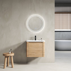 English Elm 24'' 24" Wall-Mounted Bathroom Vanity with Ceramic Sink, Soft-Close Door, Plywood Build, Space-Saving Design Imitative Oak W999P317928