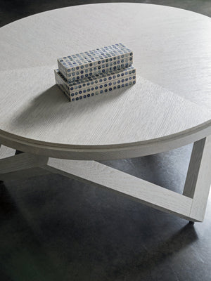 Lexington Artistica Home Isoceles Round Cocktail Table - Unique Contemporary Design With Sandblasted Oak And Stainless Accents Misty White Gray Wood 2282-943