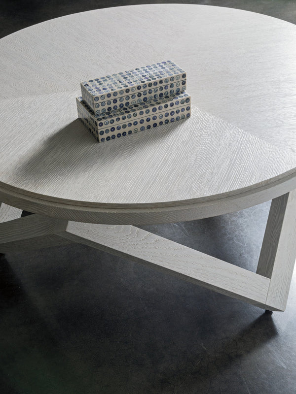 Lexington Artistica Home Isoceles Round Cocktail Table - Unique Contemporary Design With Sandblasted Oak And Stainless Accents Misty White Gray Wood 2282-943