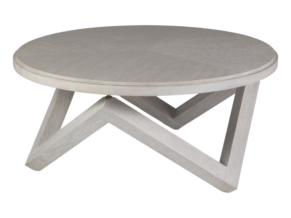 Lexington Artistica Home Isoceles Round Cocktail Table - Unique Contemporary Design With Sandblasted Oak And Stainless Accents Misty White Gray Wood 2282-943