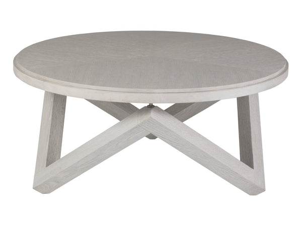 Lexington Artistica Home Isoceles Round Cocktail Table - Unique Contemporary Design With Sandblasted Oak And Stainless Accents Misty White Gray Wood 2282-943