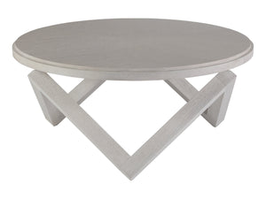 Lexington Artistica Home Isoceles Round Cocktail Table - Unique Contemporary Design With Sandblasted Oak And Stainless Accents Misty White Gray Wood 2282-943