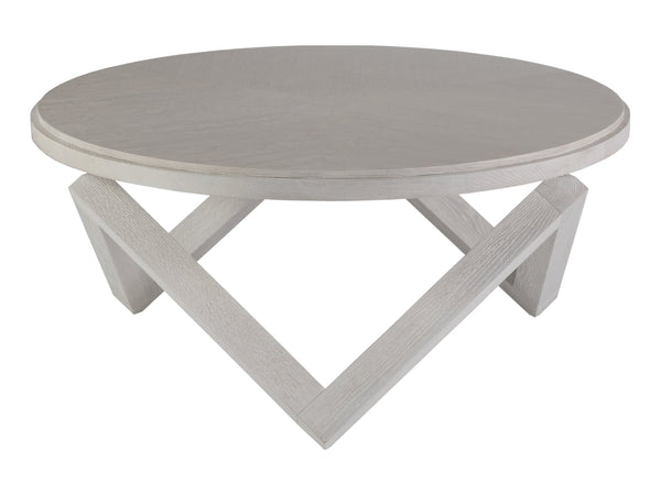 Lexington Artistica Home Isoceles Round Cocktail Table - Unique Contemporary Design With Sandblasted Oak And Stainless Accents Misty White Gray Wood 2282-943