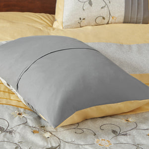 English Elm Embroidered 7-Piece Comforter Set In Elegant Yellow & Gray For Cal King - Luxurious Floral Design! B03596982
