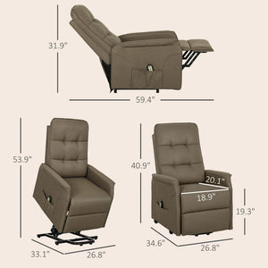 English Elm Fabric Power Lift Recliner Chair with Tufted Linen Feel Upholstery and Side Storage Pocket Brown T3971P412392