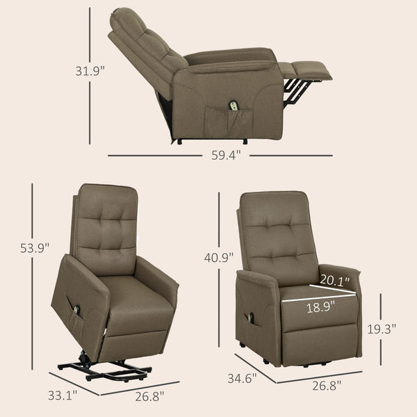 English Elm Fabric Power Lift Recliner Chair with Tufted Linen Feel Upholstery and Side Storage Pocket Brown T3971P412392