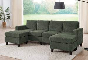 English Elm Savannah Corduroy Modular Sectional with Matching Ottoman for Contemporary Living Rooms Green B343S00044